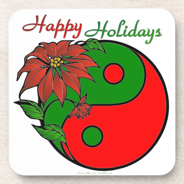 Christmas Yin Yang Poinsettia Coaster (Front)