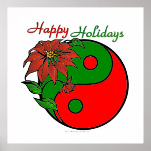 Christmas Yin Yang Poinsettia Poster