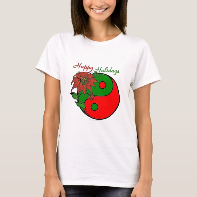 Christmas Yin Yang Poinsettia T-Shirt (Front)
