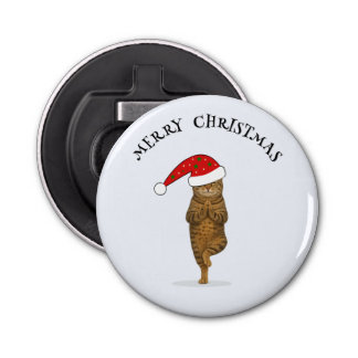 Christmas yoga cat your text bottle opener