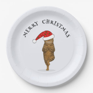Christmas yoga cat your text paper plate