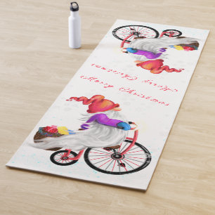 Christmas Yoga Mat Gift Gnome with Bike and Gifts