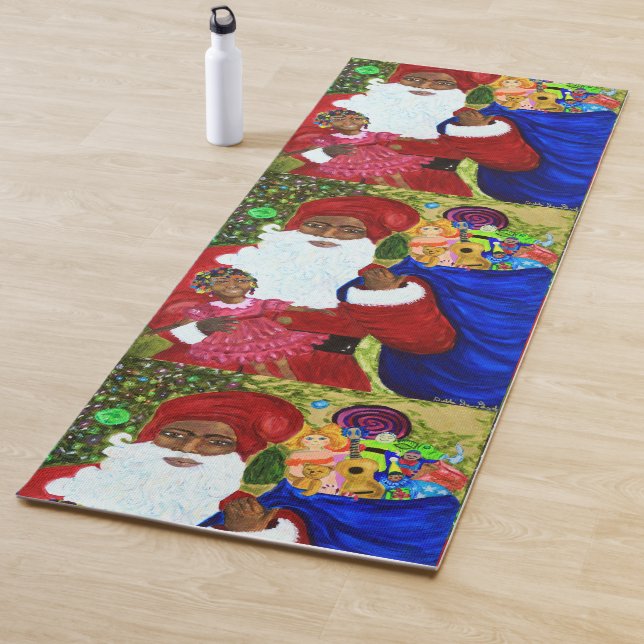 Christmas Yoga Mats - Black Santa Claus Art (In Situ)
