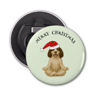 Christmas yoga spaniel your text bottle opener