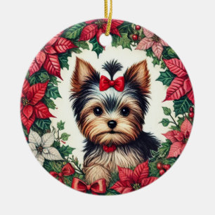 Christmas Yorkie Ceramic Ornament