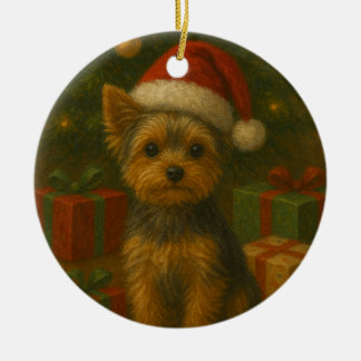 Christmas Yorkie Ceramic Ornament