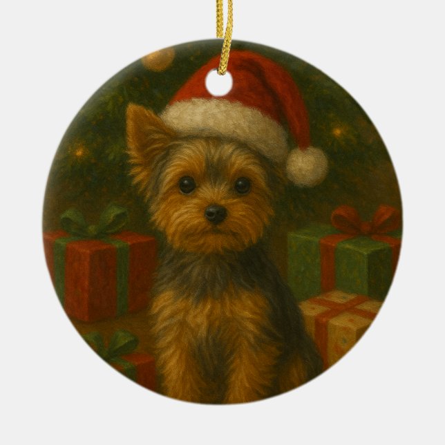 Christmas Yorkie Ceramic Ornament (Front)