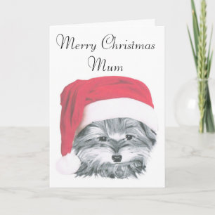 Christmas Yorkie Dog, Merry Christmas Mum Card