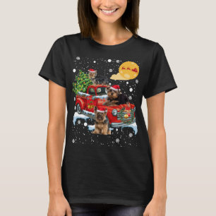 Christmas Yorkie Dog With Vintage Red Truck Funny  T-Shirt