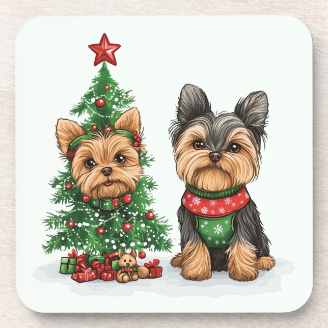 Christmas Yorkie Dogs Coaster (Front)