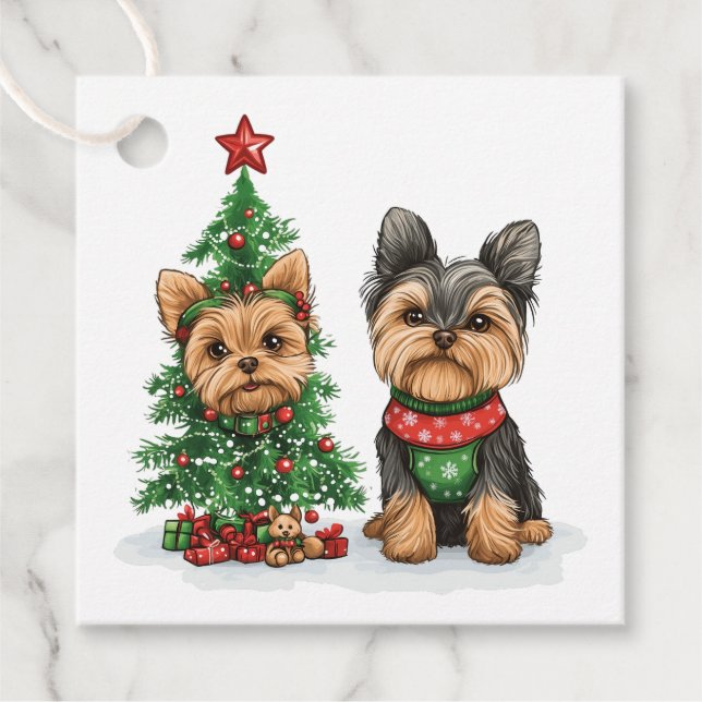 Christmas Yorkie Dogs Favour Tags (Front)