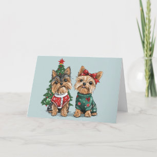 Christmas Yorkie Dogs Holiday Card