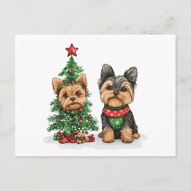 Christmas Yorkie Dogs Holiday Postcard (Front)