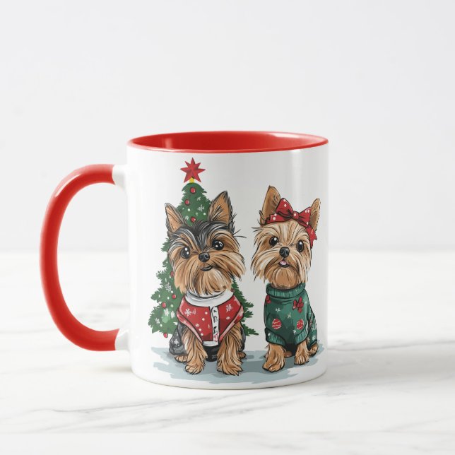 Christmas Yorkie Dogs Mug (Left)