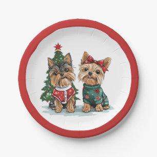 Christmas Yorkie Dogs Paper Plate
