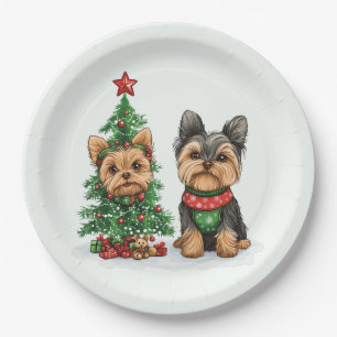 Christmas Yorkie Dogs Paper Plate