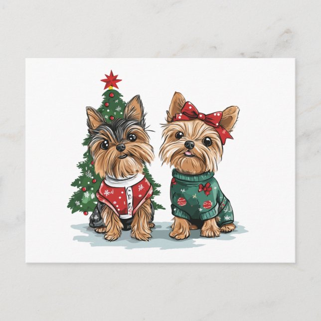 Christmas Yorkie Dogs Postcard (Front)