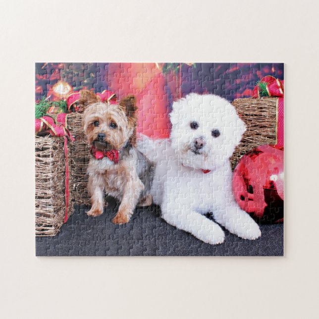 Christmas - Yorkie Max - Bichon Frise Mori Jigsaw Puzzle (Horizontal)