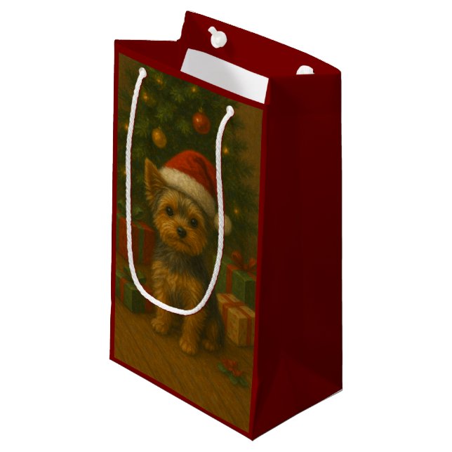 Christmas Yorkie Small Gift Bag (Front Angled)
