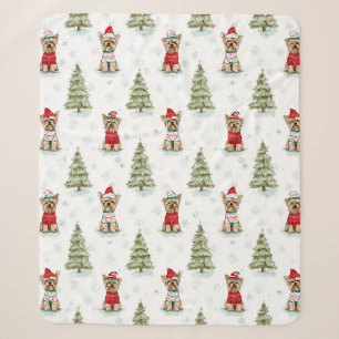 Christmas Yorkies Dog Sherpa Blanket
