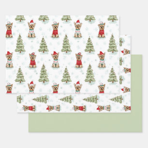 Christmas Yorkies Dog Wrapping Paper Sheet