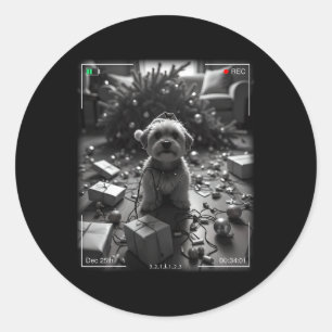 Christmas Yorkshire Terrier Caught On Camera Classic Round Sticker