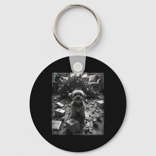 Christmas Yorkshire Terrier Caught On Camera  Key Ring (Front)