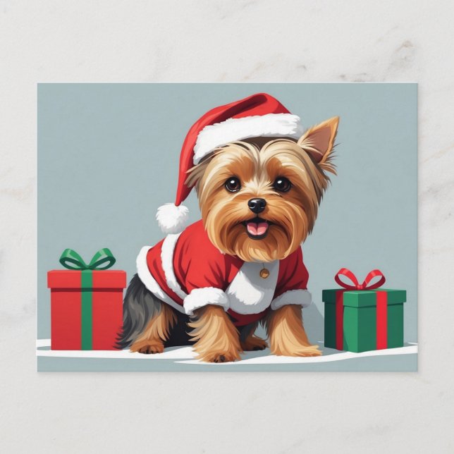 Christmas Yorkshire Terrier Dog Dressed as Santa  Holiday Postcard (Front)