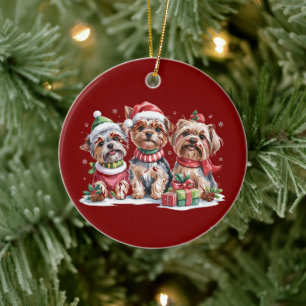 Christmas Yorkshire Terrier Dog Lovers Ceramic Ornament