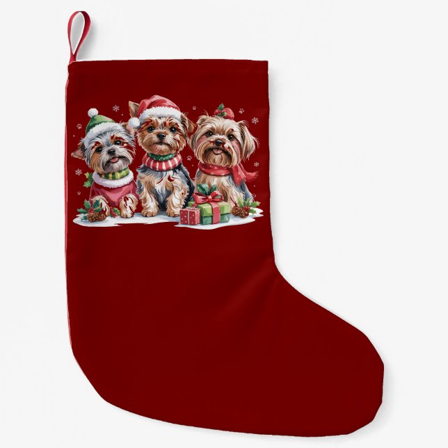 Christmas Yorkshire Terrier Dog Lovers Small Christmas Stocking (Front)