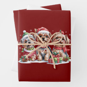 Christmas Yorkshire Terrier Dog Lovers Wrapping Paper Sheet