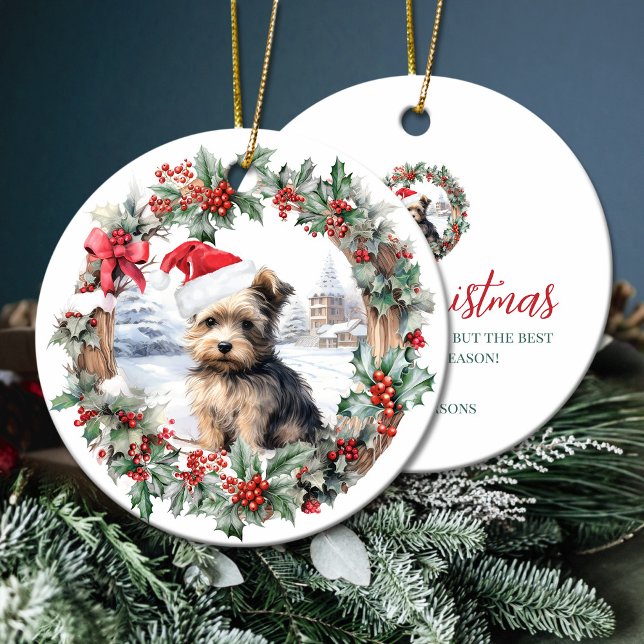 Christmas yorkshire terrier dog puppy Santa hat Ceramic Ornament (Christmas yorkshire terrier dog puppy Santa hat Ceramic Ornament)