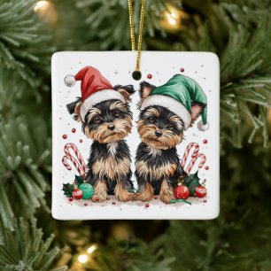 Christmas Yorkshire Terrier Dogs Ceramic Ornament