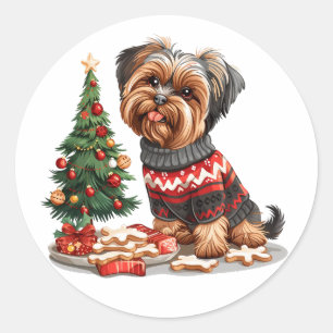 Christmas Yorkshire Terrier Dogs Classic Round Sticker