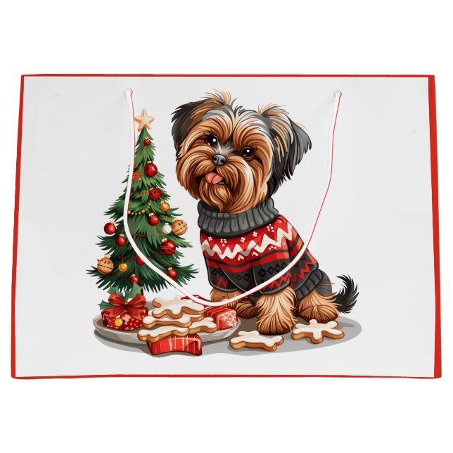 Christmas Yorkshire Terrier Dogs Large Gift Bag (Front)