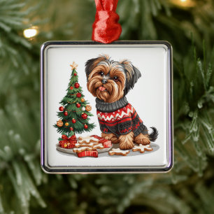 Christmas Yorkshire Terrier Dogs Metal Ornament