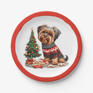 Christmas Yorkshire Terrier Dogs Paper Plate