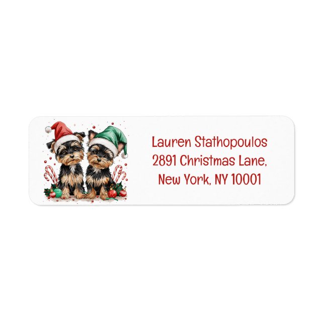 Christmas Yorkshire Terrier Dogs Return Address Label (Front)