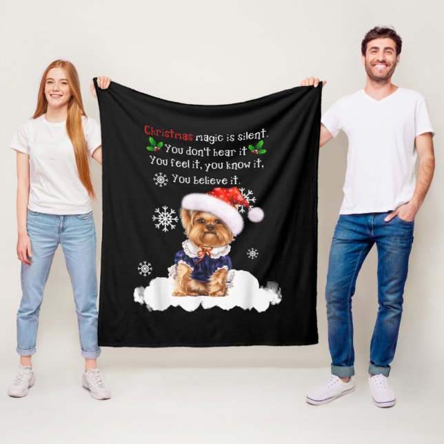 Christmas Yorkshire Terrier Funny Yorkie Puppy Fleece Blanket (In Situ)