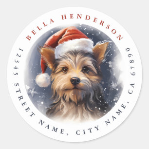Christmas Yorkshire Terrier Round Stickers