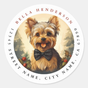 Christmas Yorkshire Terrier Round Stickers