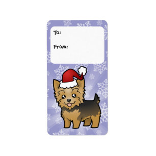 Christmas Yorkshire Terrier (short hair & bow) Label