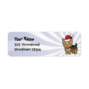 Christmas Yorkshire Terrier (short hair with bow) Return Address Label