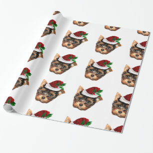 Christmas Yorkshire Terrier white wrapping paper