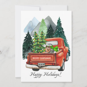 Christmas Yorkshire Terrier Yorkie & Vintage Truck Holiday Card
