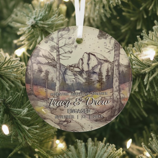 Christmas Yosemite National Park Couple Engagement Glass Tree Decoration (Insitu)
