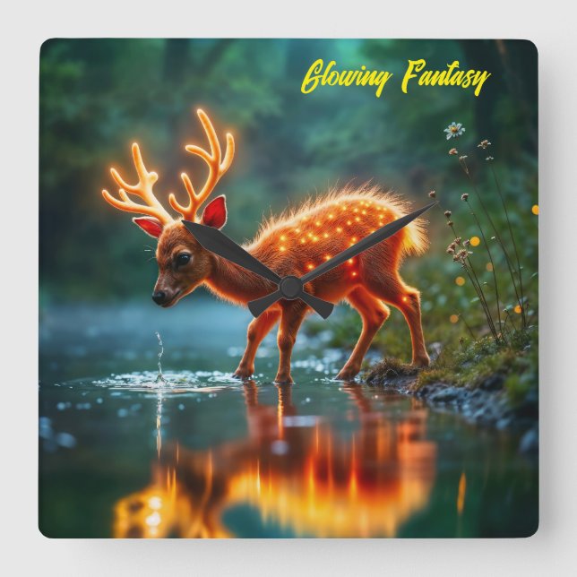 Christmas young deer stream magic lights square wall clock (Front)