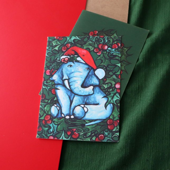 Christmas Yule Elephant with Holly Card (Creator Uploaded)