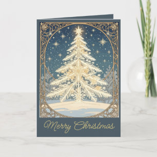 Christmas Yule Tree Snowflake Branches Art Nouveau Holiday Card