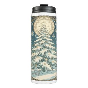 Christmas Yule Tree With Snow And Star-Shaped Thermal Tumbler